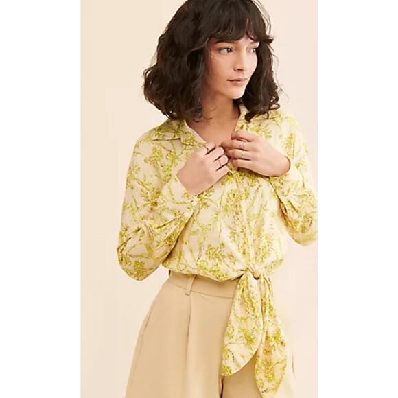 Anthropologie Hutch Robbie Linen Tie Top Size M Butter Yellow Summer Beach Boho - Picture 1 of 11